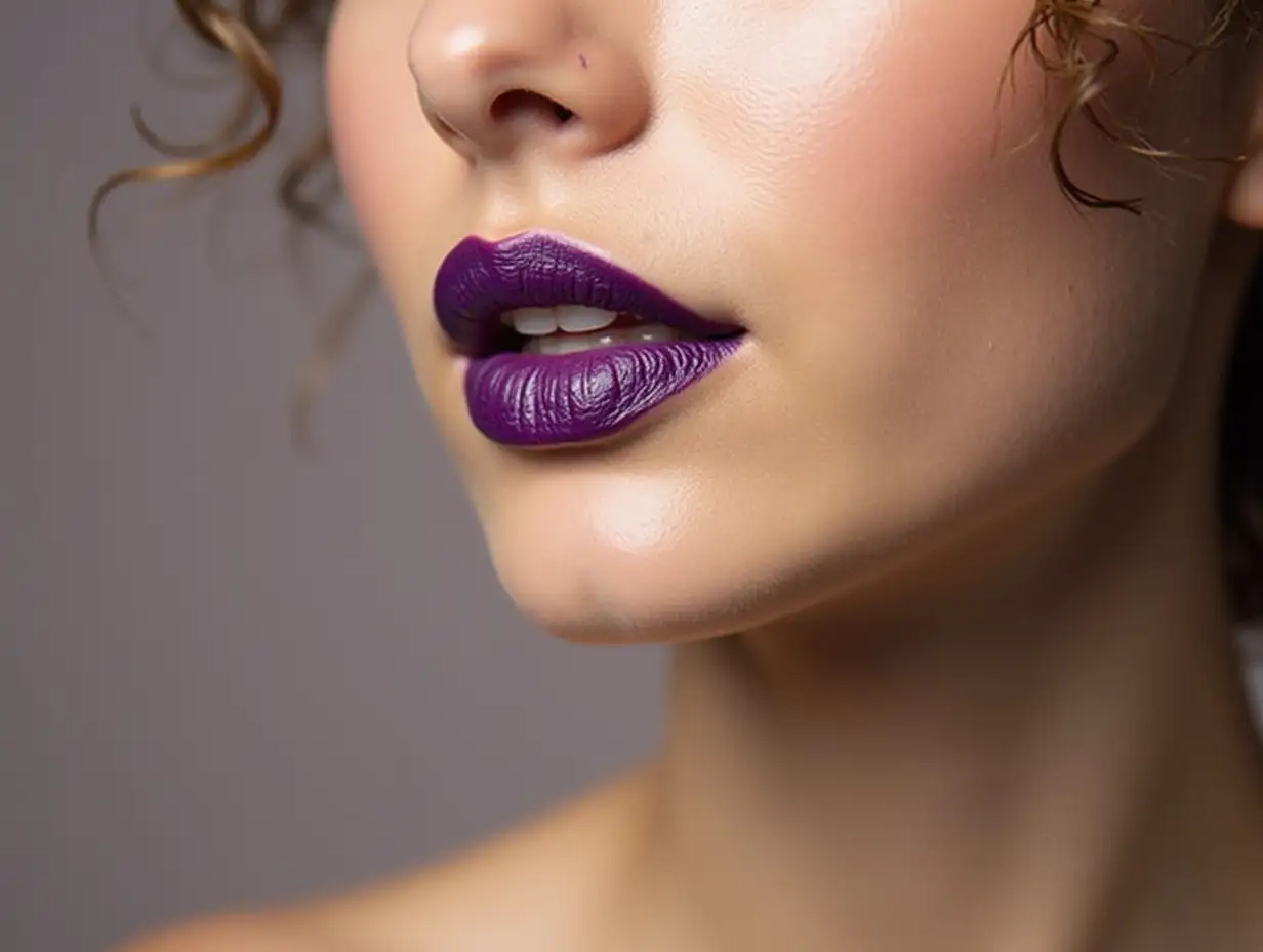 Young-Girl-with-Bold-Purple-Matte-Lipstick