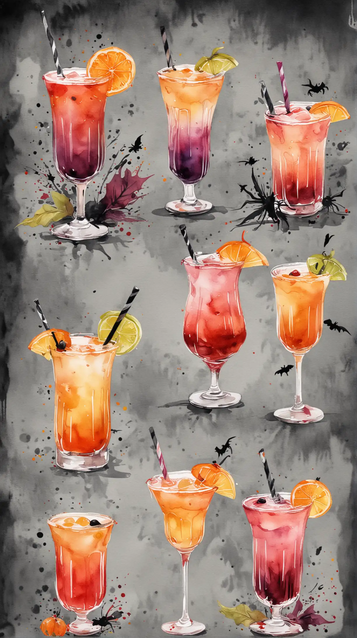 Colorful Watercolor Halloween Cocktails