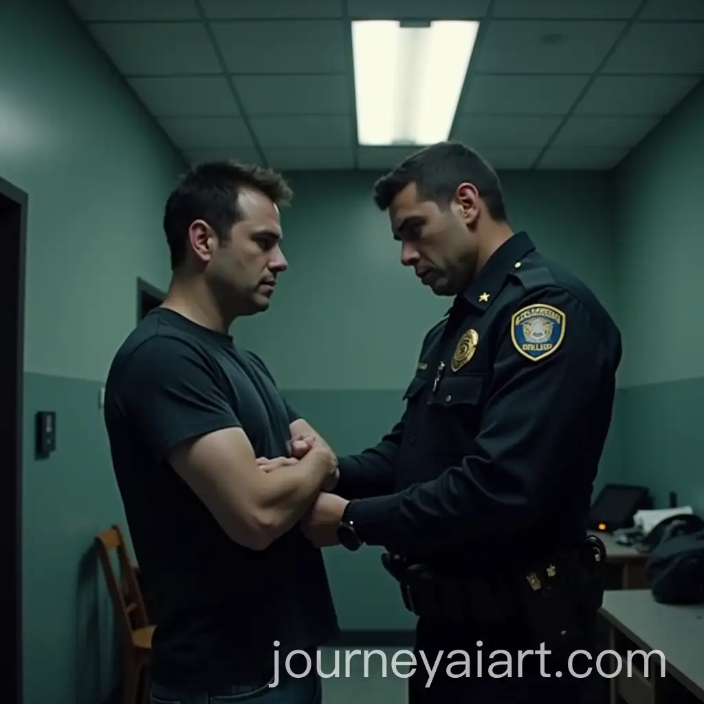 Man-ReceivingAI-Image-Prompt-Expansion-Electronic-Ankle-Bracelet-at-Police-Station