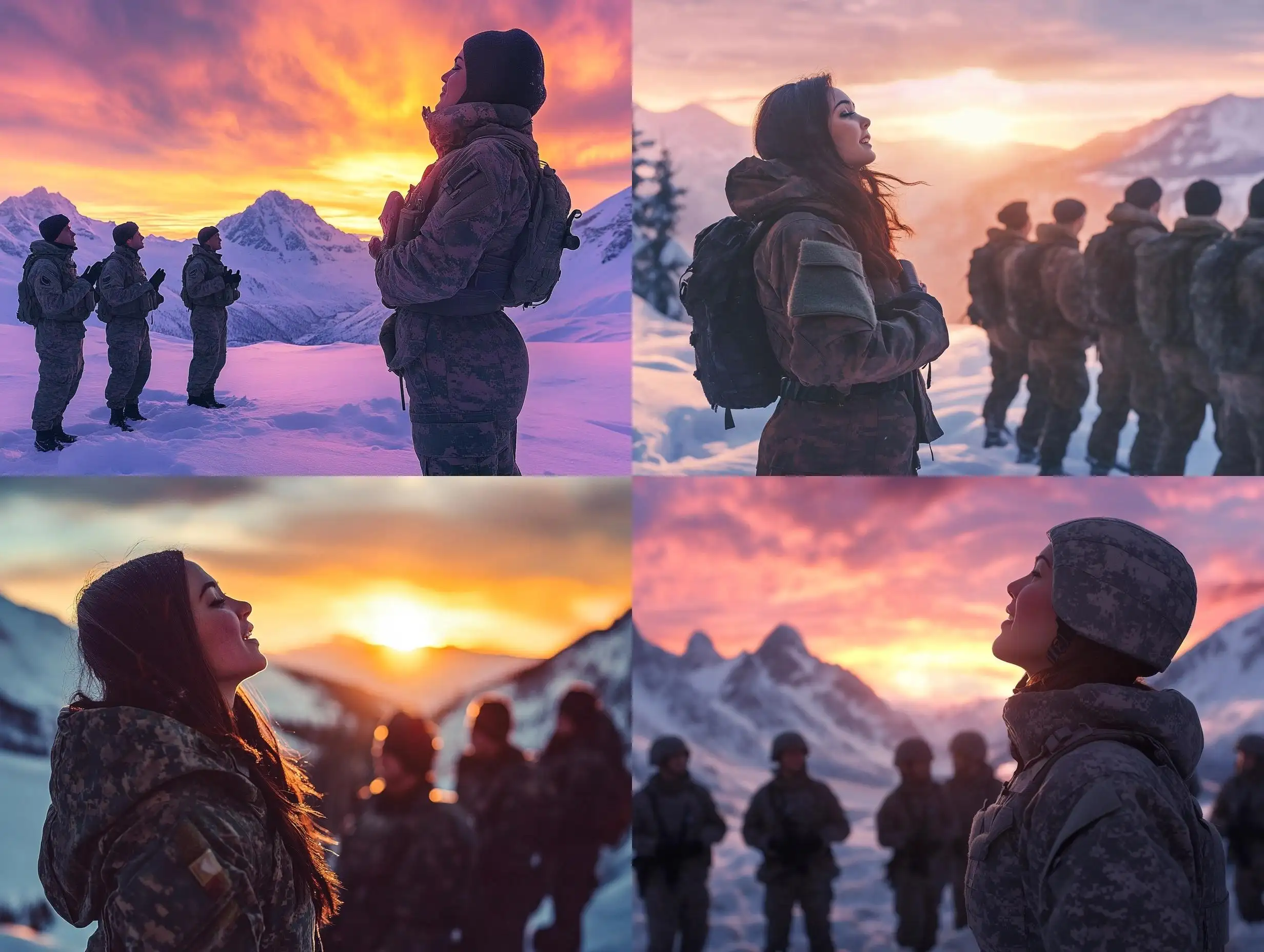Soldiers-Enjoying-a-Serene-Winter-Sunset-with-Music