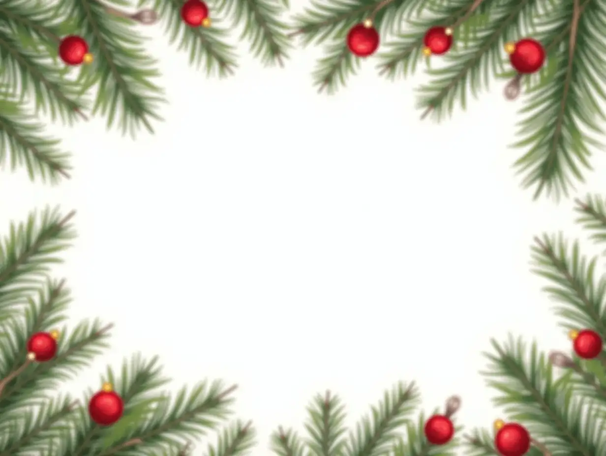 Christmas Branches Border with Christmas Decorations on Transparent Background