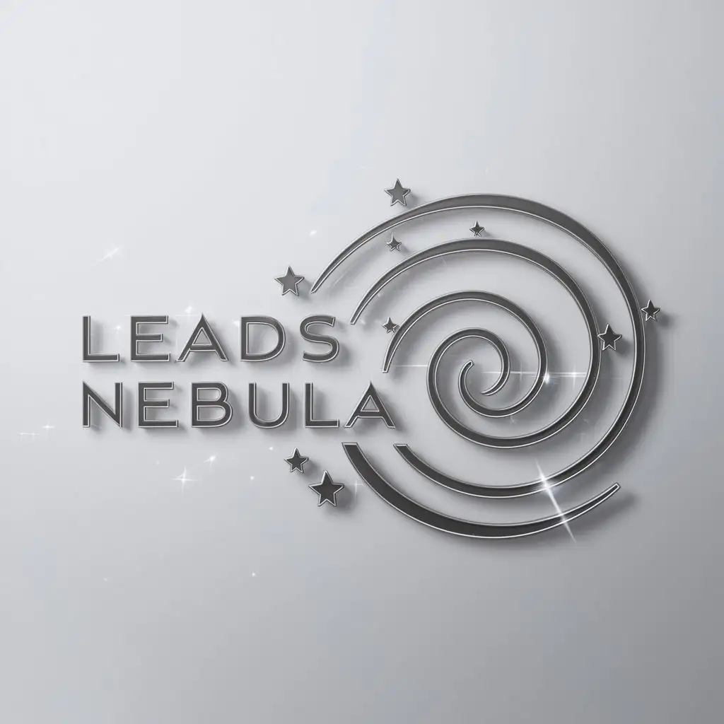 a logo design,with the text "Leads Nebula", main symbol:spiral nebula, stars along the spiral,Moderate,clear background