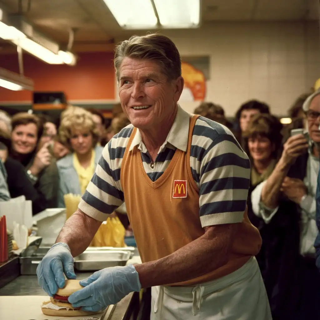 President-Reagan-Serving-Customers-at-McDonalds-During-1984-Public-Relations-Stunt