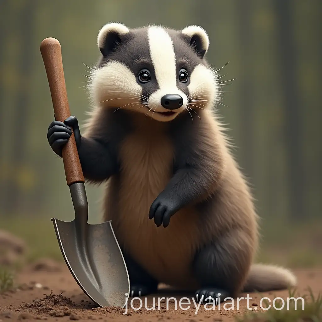 Badger-Holding-a-Shovel-in-a-Natural-Setting