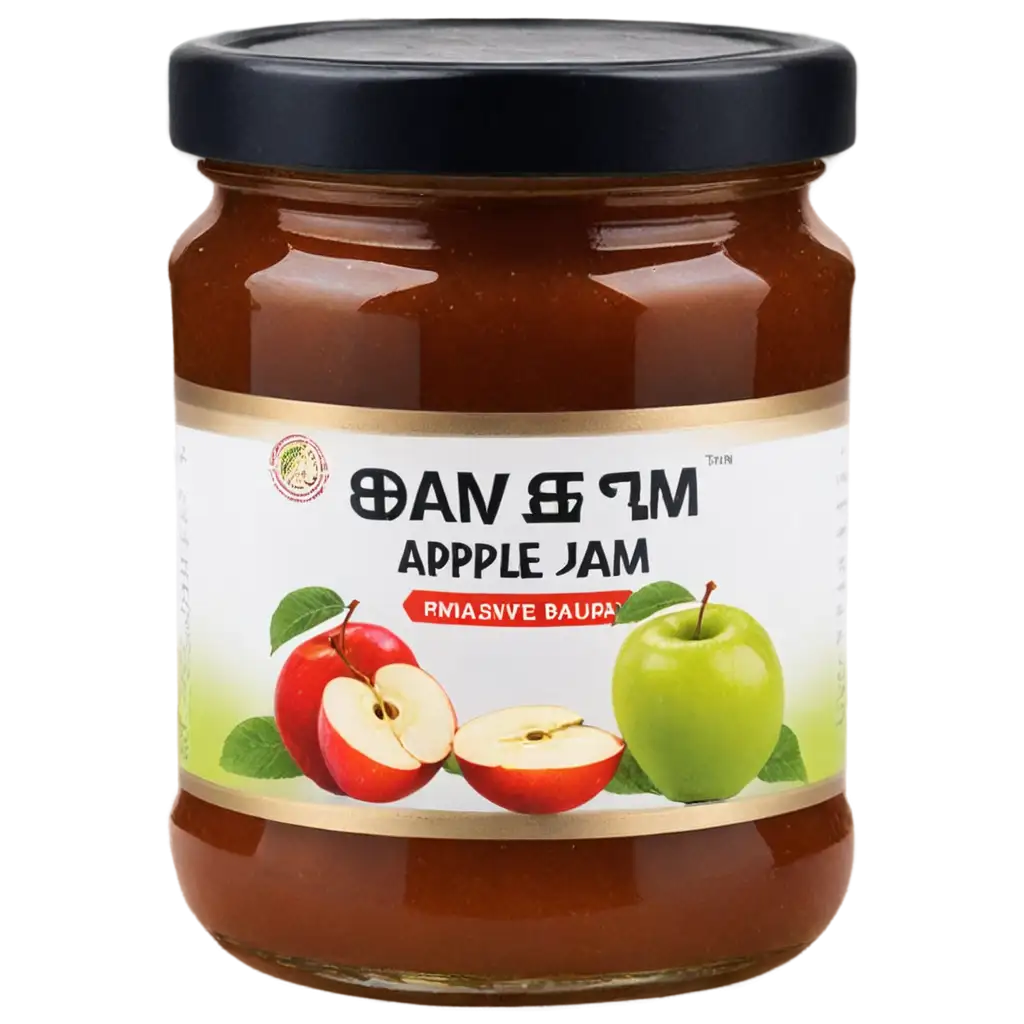 a small jar of apple jam 300 grams with a label