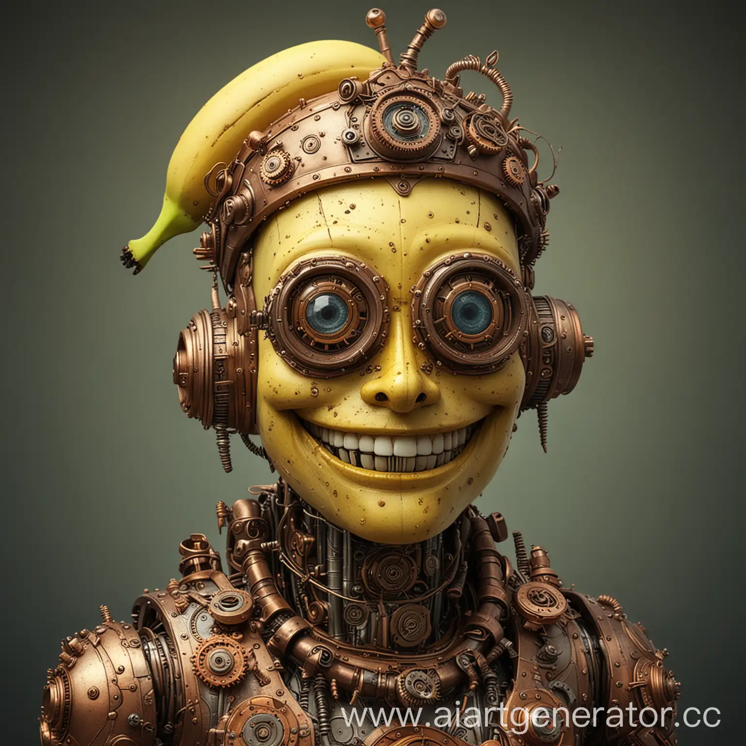 Steampunk-Banana-Robot-with-Copper-Hat-and-Mechanical-Details