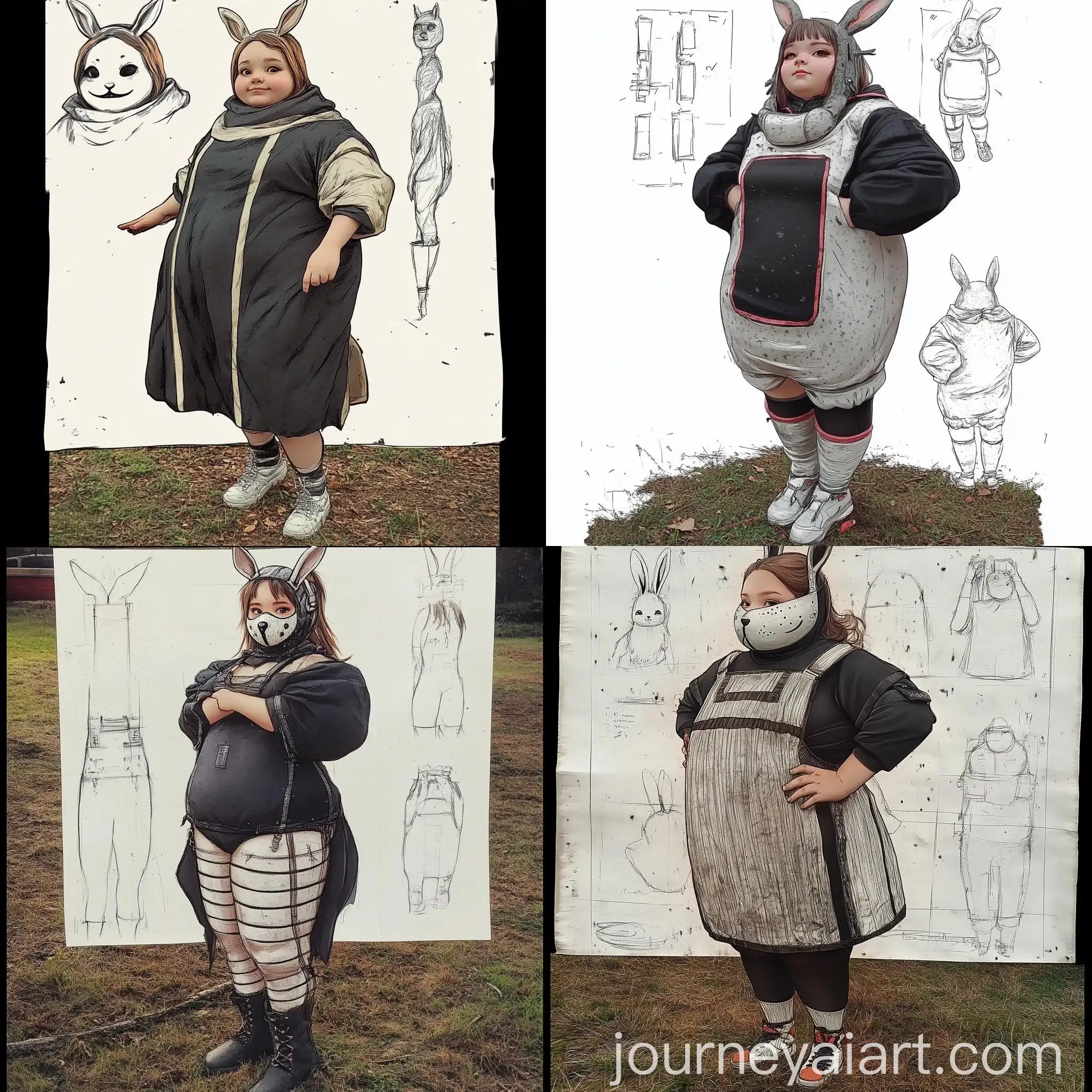 Plump-Young-Girl-in-Hare-Mask-Costume-Conceptual-Design-in-Dorohedoro-Style
