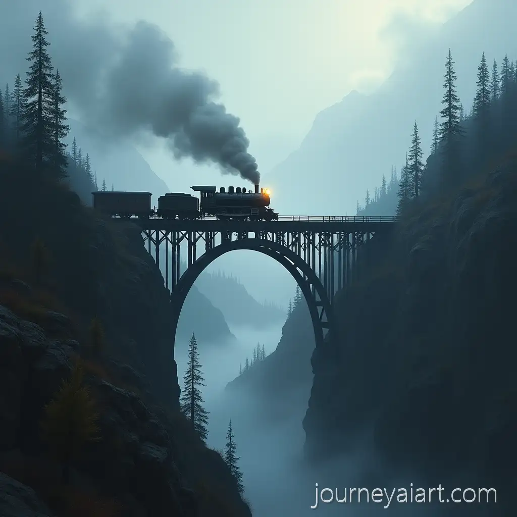 19Steam-train-crossing-bridgethCentury-Steam-Train-Crossing-Foggy-Mountain-Trestle-Bridge