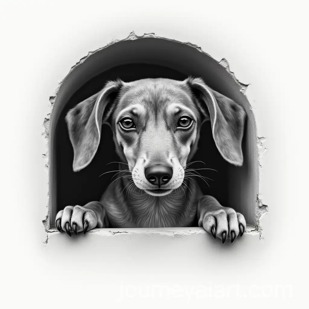 Realistic-Pencil-Drawing-of-a-Dachshund-Cat-Peering-from-a-Wall