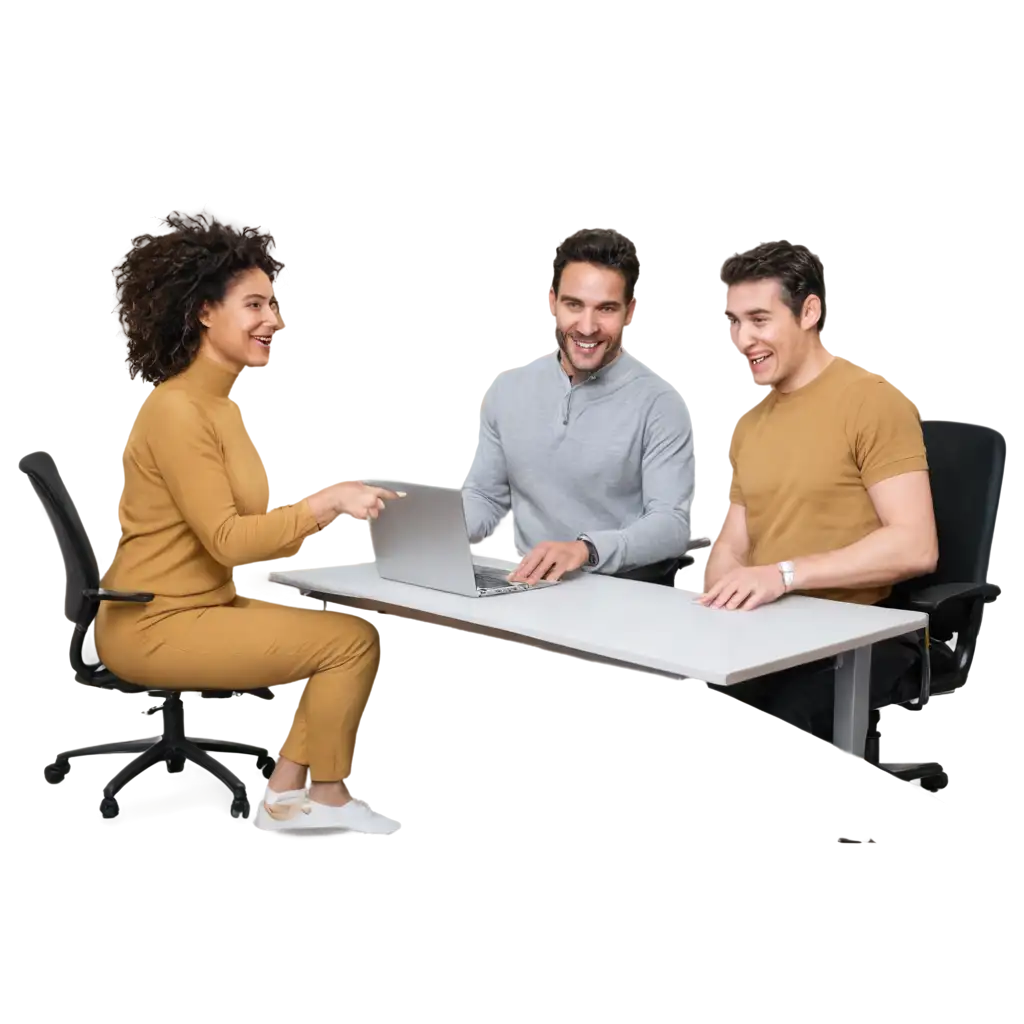 Three-People-at-a-Work-Table-Pointing-at-a-Screen-Optimized-PNG-Image-for-Enhanced-Clarity-and-Quality