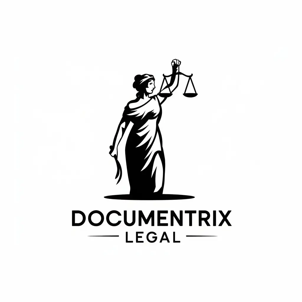 LOGO Design for Documentrix Legal Elegant TogaClad Woman with Scales and Whip Symbolism