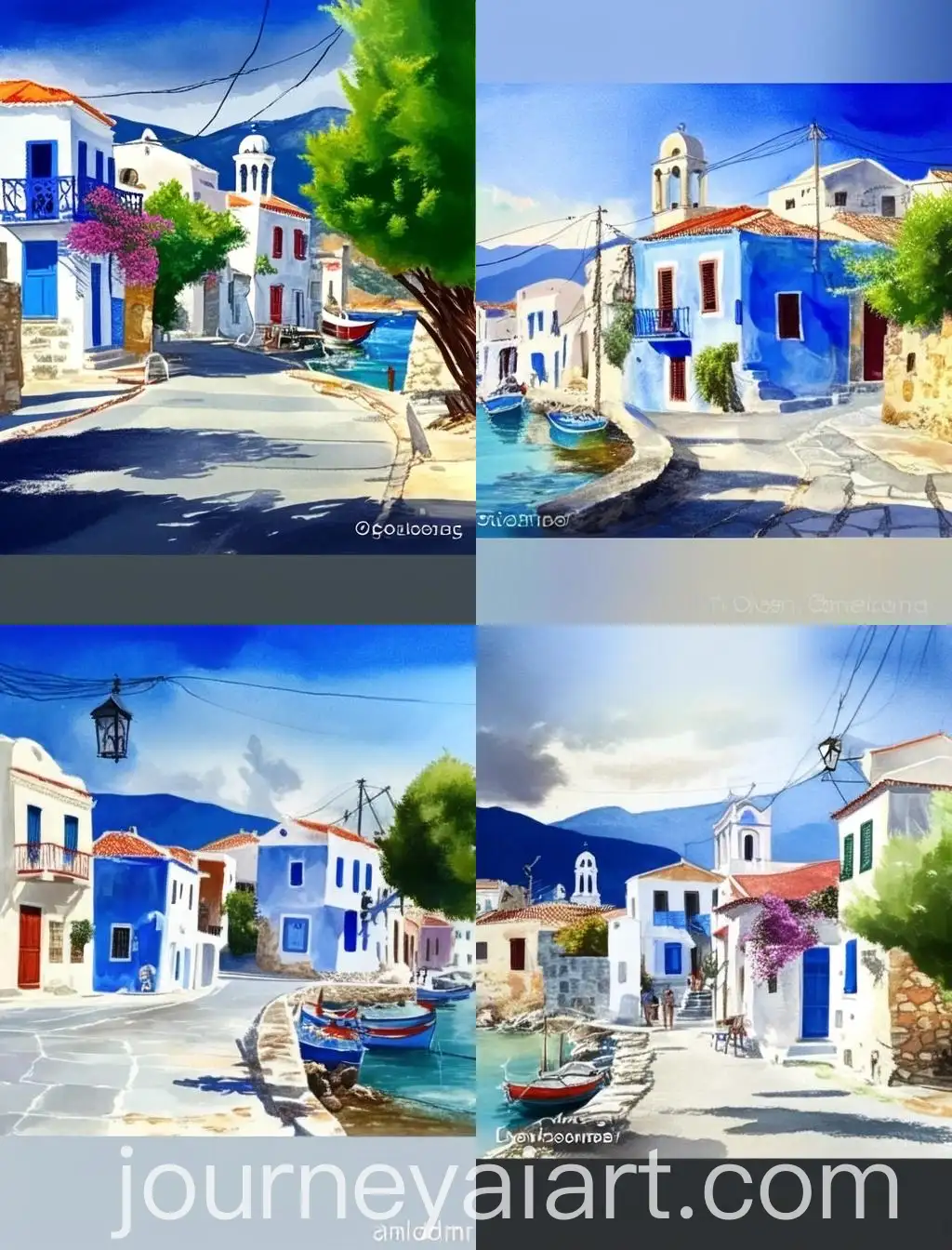Watercolor-Painting-of-a-Modern-Greek-Village
