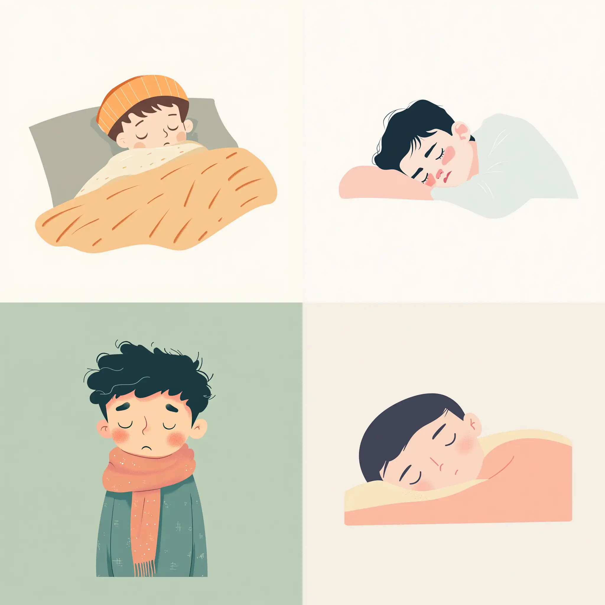 Minimalist-Vector-Illustration-of-a-Sick-Child-in-Soft-Pastel-Colors