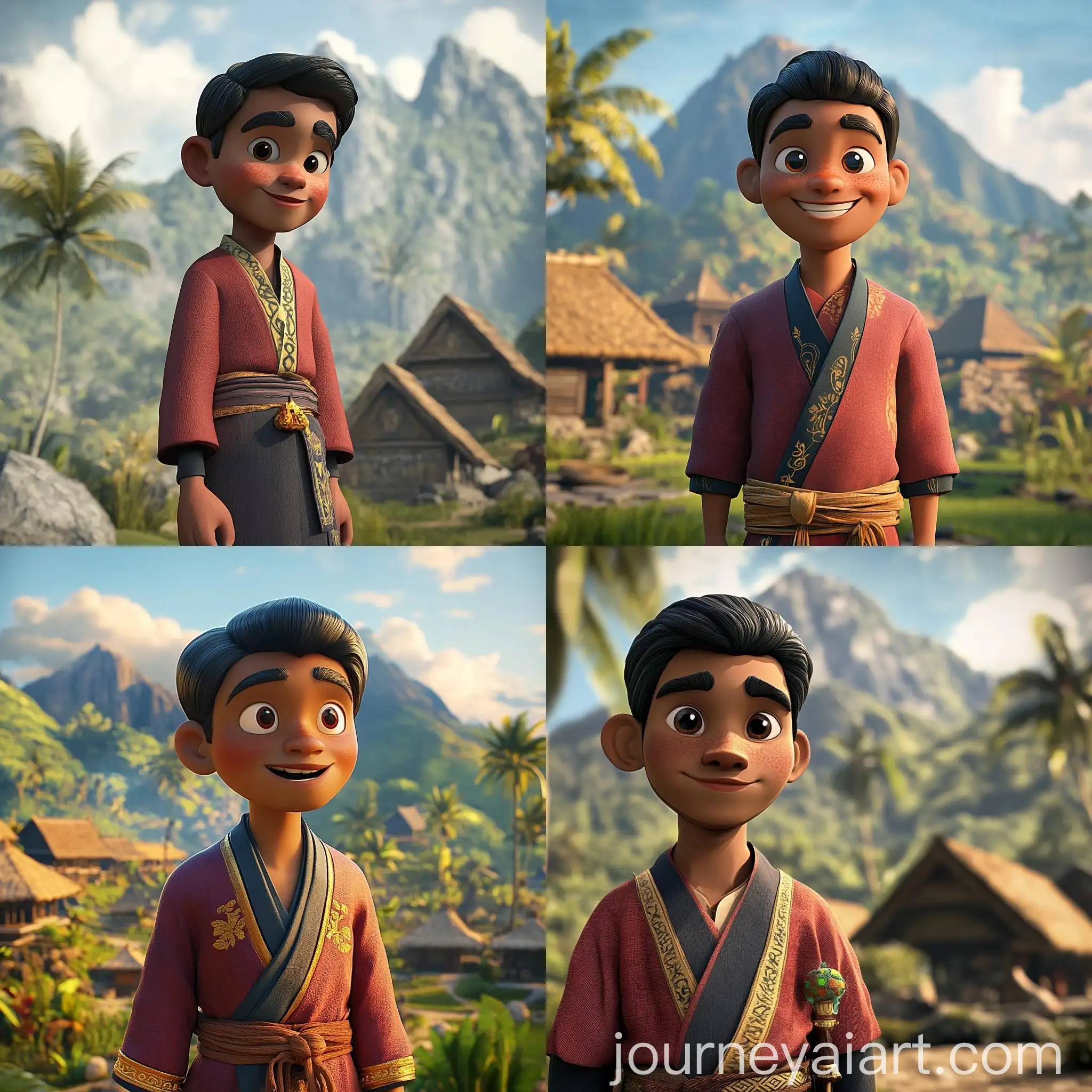 Indonesian-Man-in-Traditional-Clothes-with-Mountain-Village-Background