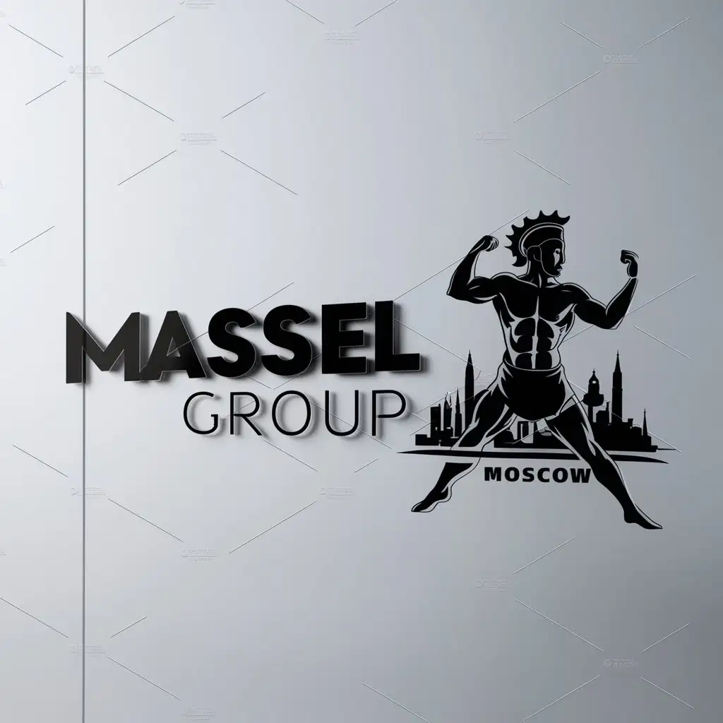 LOGO-Design-For-Massel-Group-Ancient-Greek-Athlete-in-Moscow-Skyline-Theme