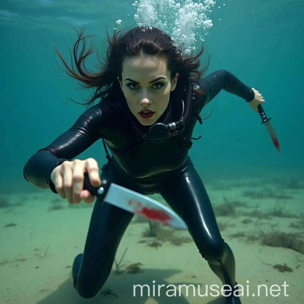 Underwater Adventure Intense Diver with Knife