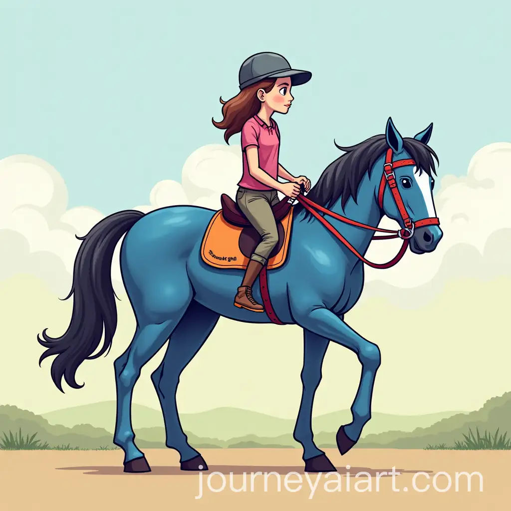Girl-Riding-a-Blue-Horse-in-Gogen-Style