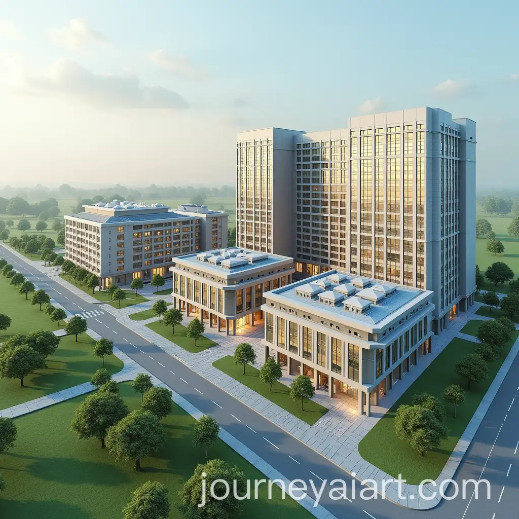 RenderAI-Image-Prompt-Expansion-of-Hospital-Hotel-and-Factory-Buildings-with-Roads-Parking-and-Green-Spaces