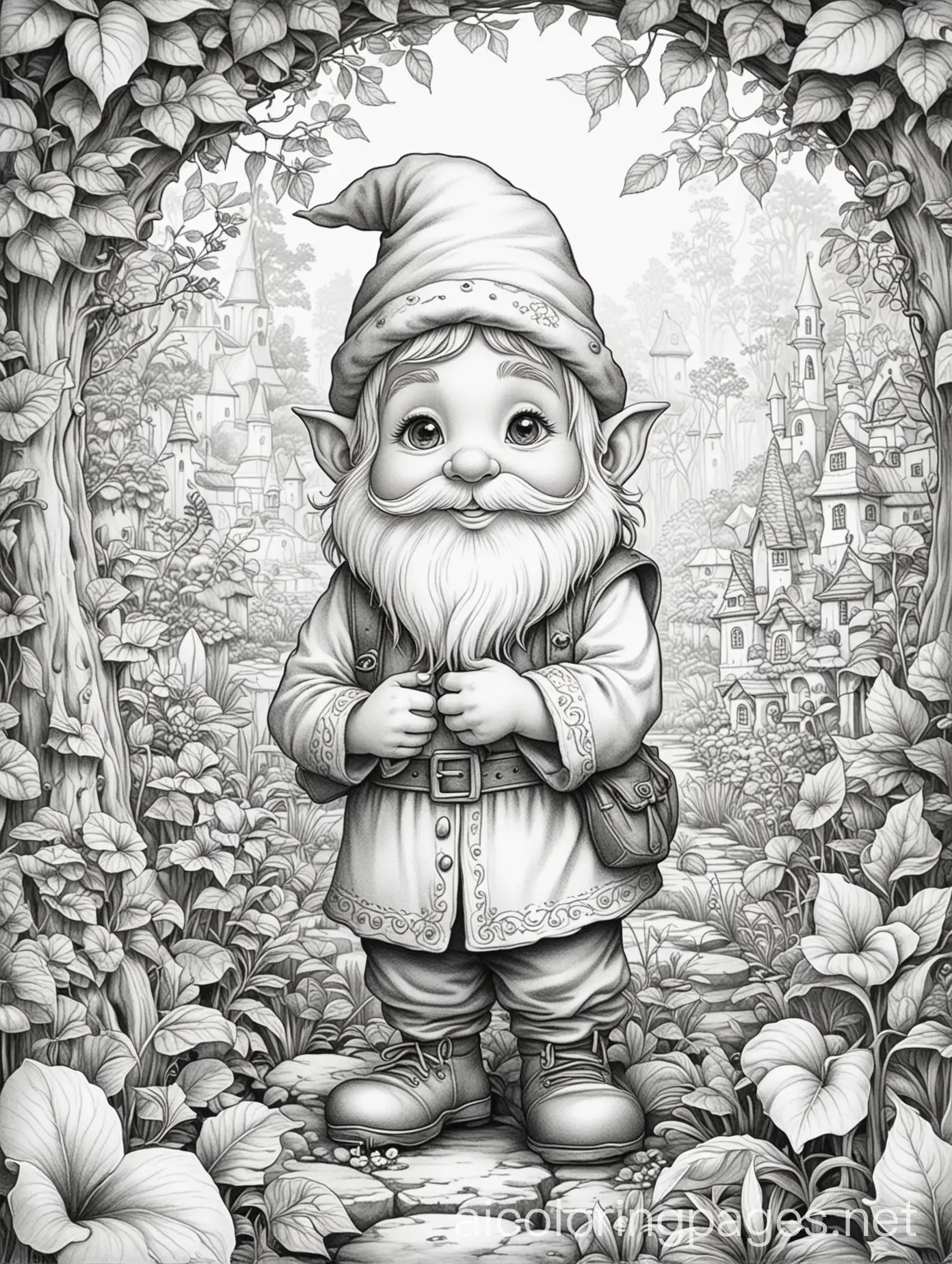 Cute-Gnome-in-an-Enchanted-Garden-Coloring-Page-for-Kids