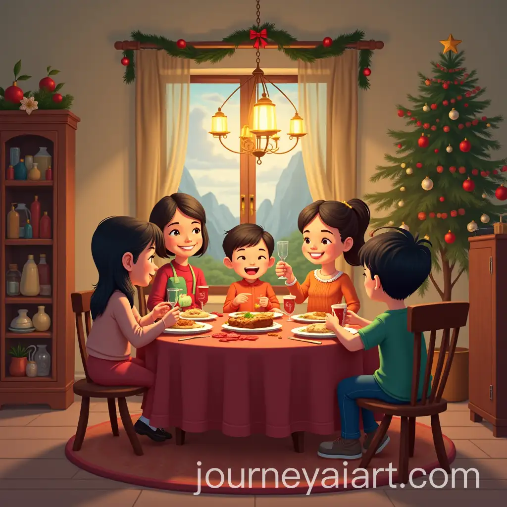 Cartoon-Family-Enjoying-Christmas-Dinner-in-Cozy-Home