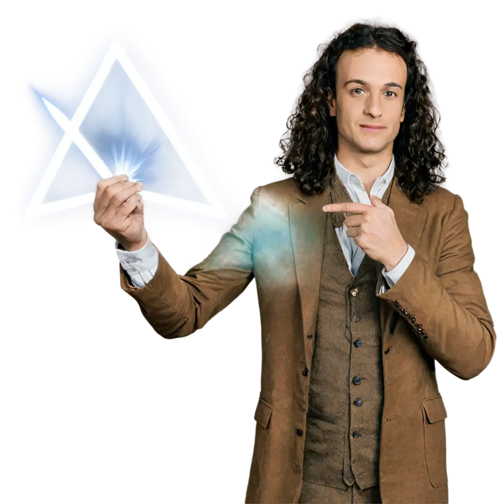 Issac-Newton-Holding-Prism-Projecting-Visible-Spectrum-PNG-Image