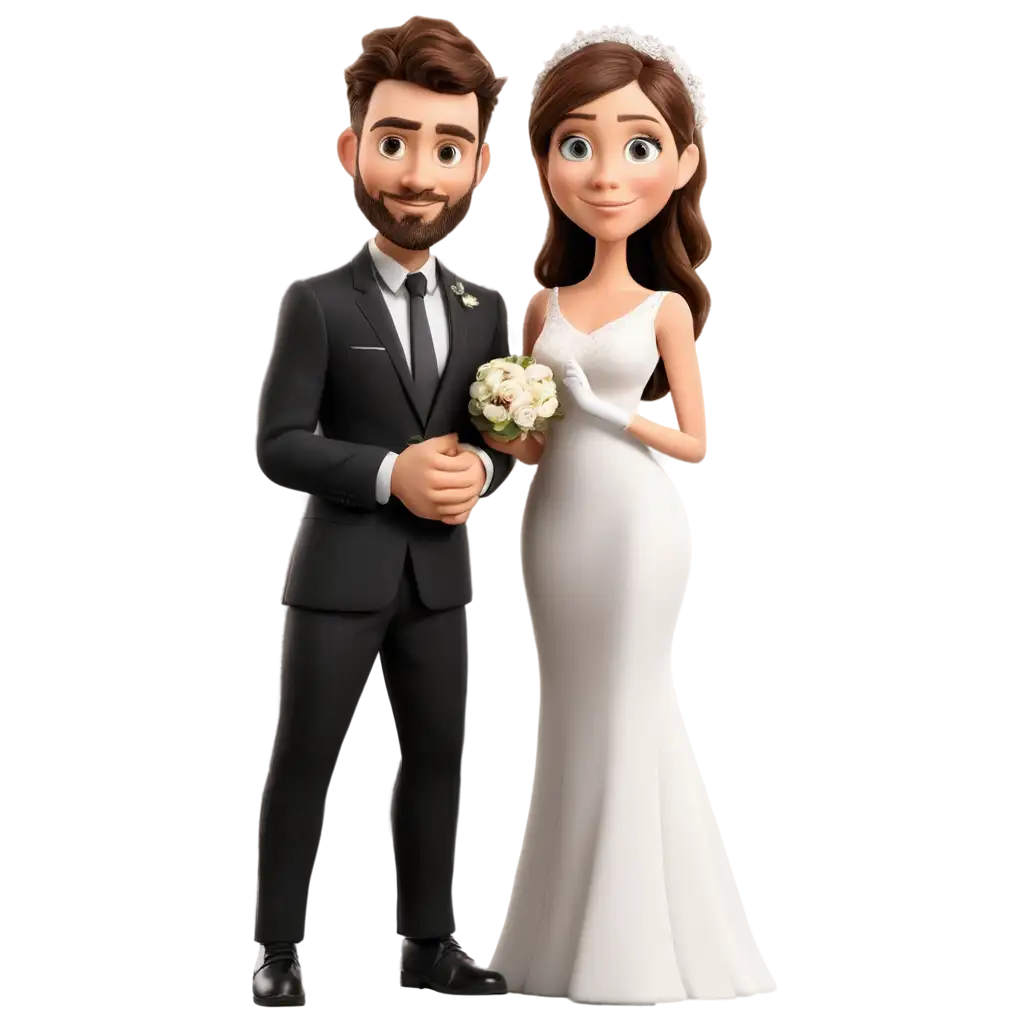 Catholic-Wedding-Caricature-PNG-Groom-in-White-Tuxedo-and-Bride-in-White-Bridal-Gown-Groom-in-Black-Suit-2D-Animated-Without-Head