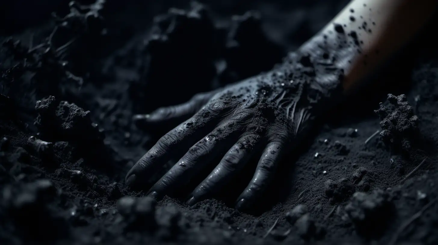 Witchs Hand Covered in Ashes in Dark Forest at Night