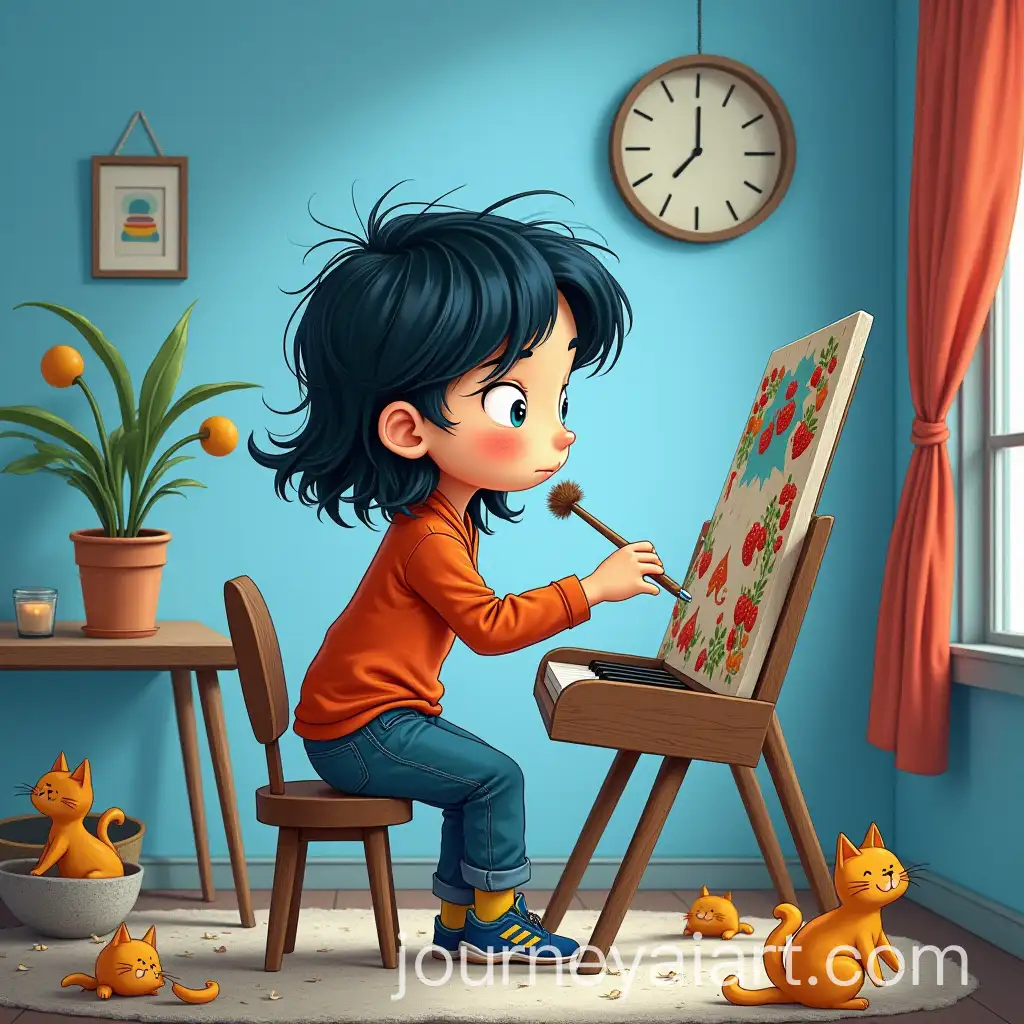 8YearOld-Boy-with-Long-Hair-Playing-Piano-and-Running-Surrounded-by-Cats