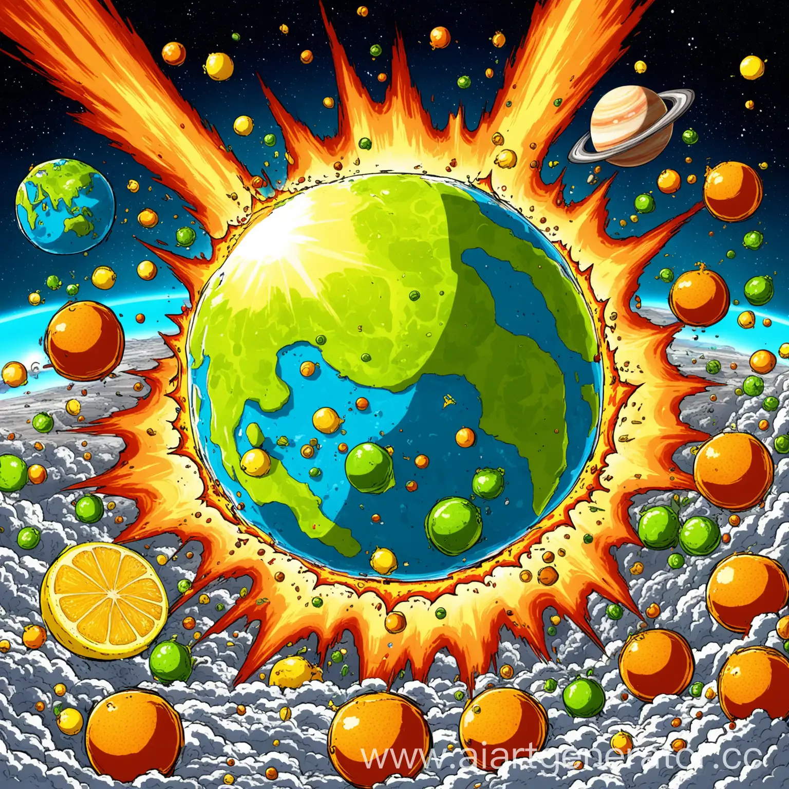 Cartoon-Planet-Explosion-with-Lemonade-Splash