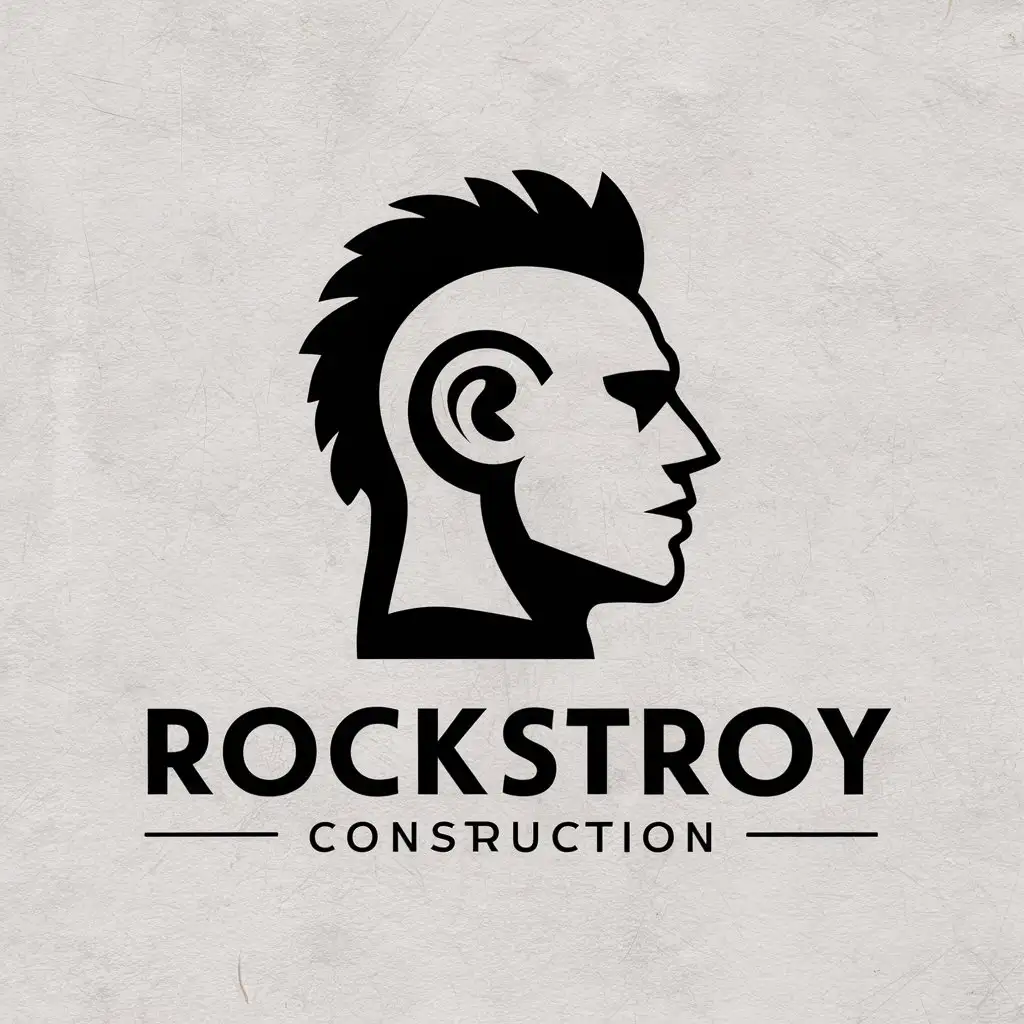 a vector logo design,with the text "RockStroy", main symbol:Punk head in profile,Moderate,be used in construction industry,clear background