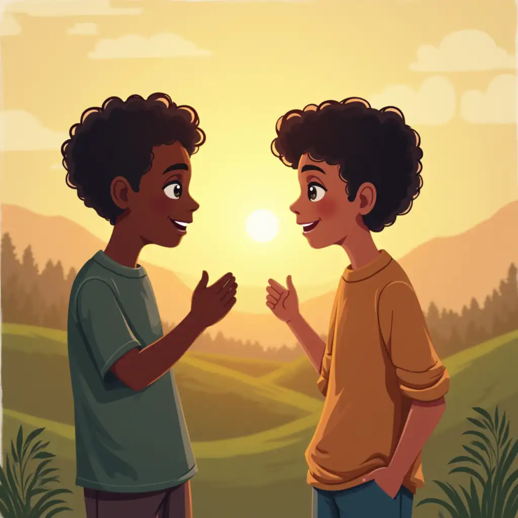 Two friends greet each other in the morning. They are Abebe and Assefa. Abebe: Good morning Assefa? Assefa: Good morning Assefa! Abebe: How are you? Assefa: I am fine thank, you? Abebe: I am great!good morning