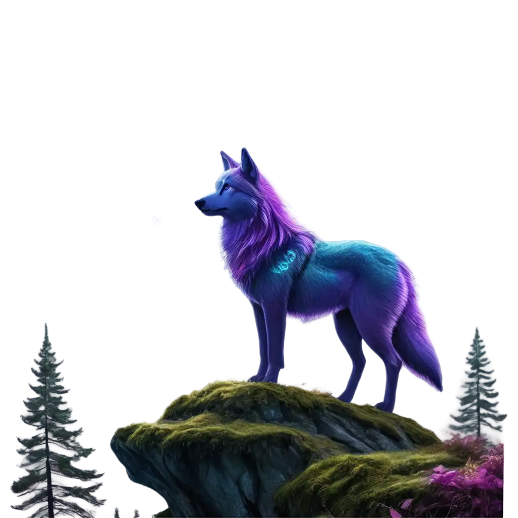 Glowing-Neon-Wolf-PNG-with-Mystical-Forest-and-Crescent-Moon-Perfect-for-Fantasy-Art-and-Design