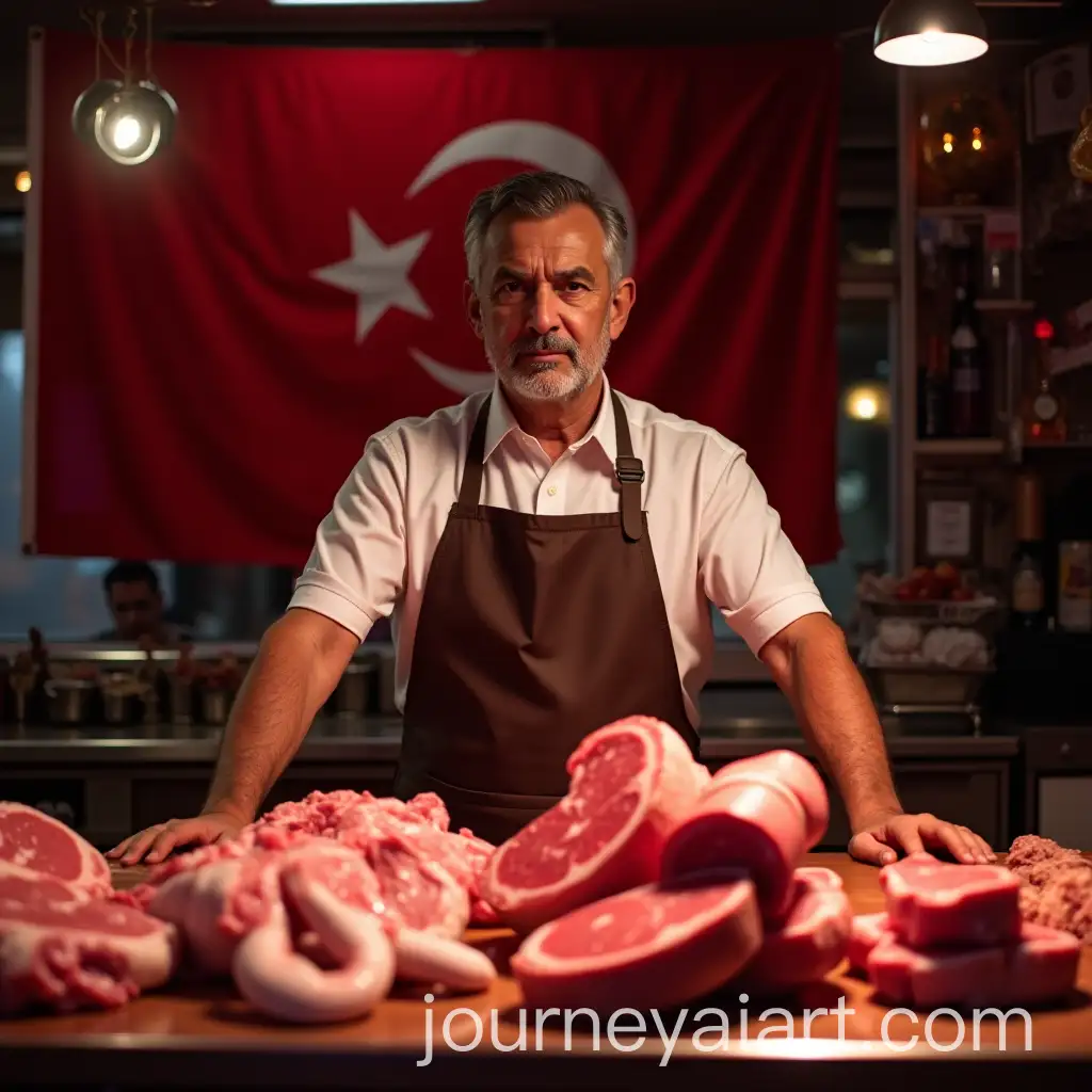 MiddleAged-Butcher-in-Traditional-Shop-with-Turkish-Flag