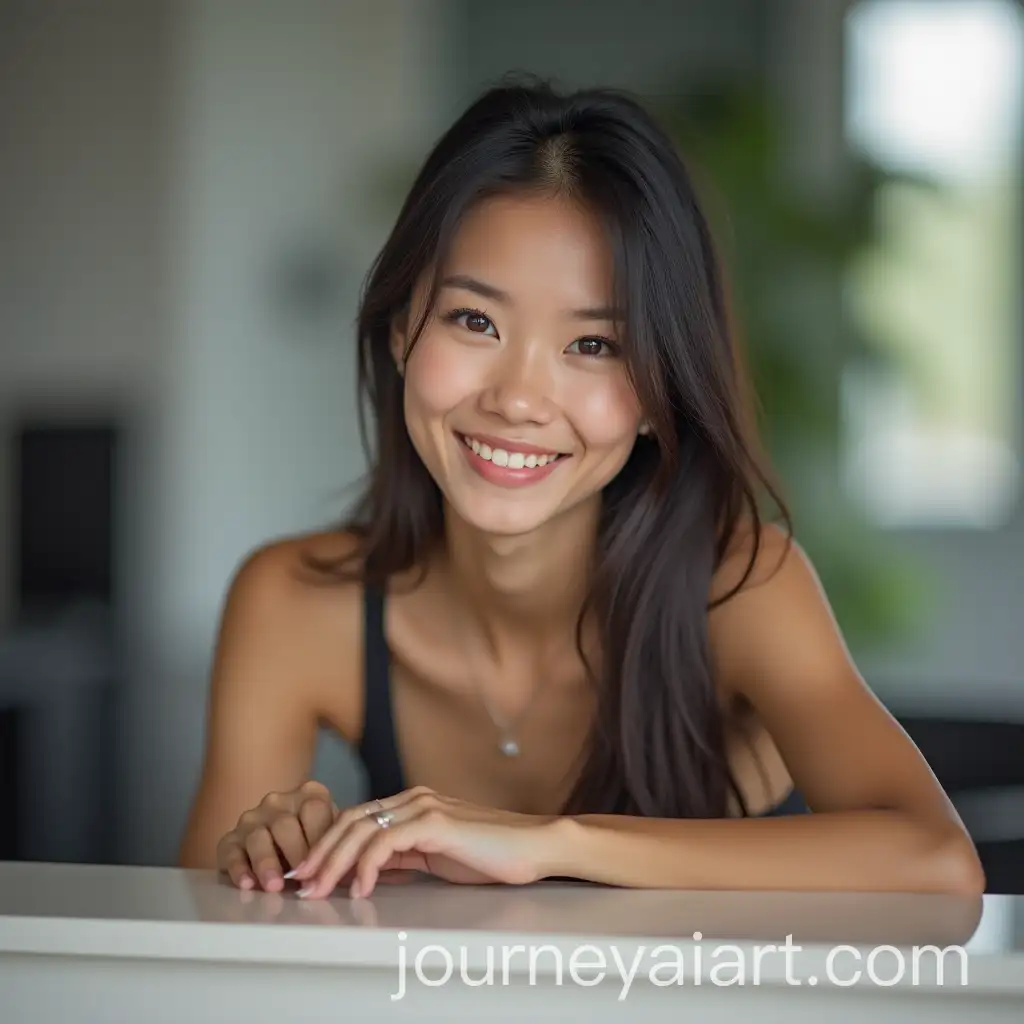 Shy-Asian-Model-at-Gym-Reception-Desk-with-Innocent-Smile