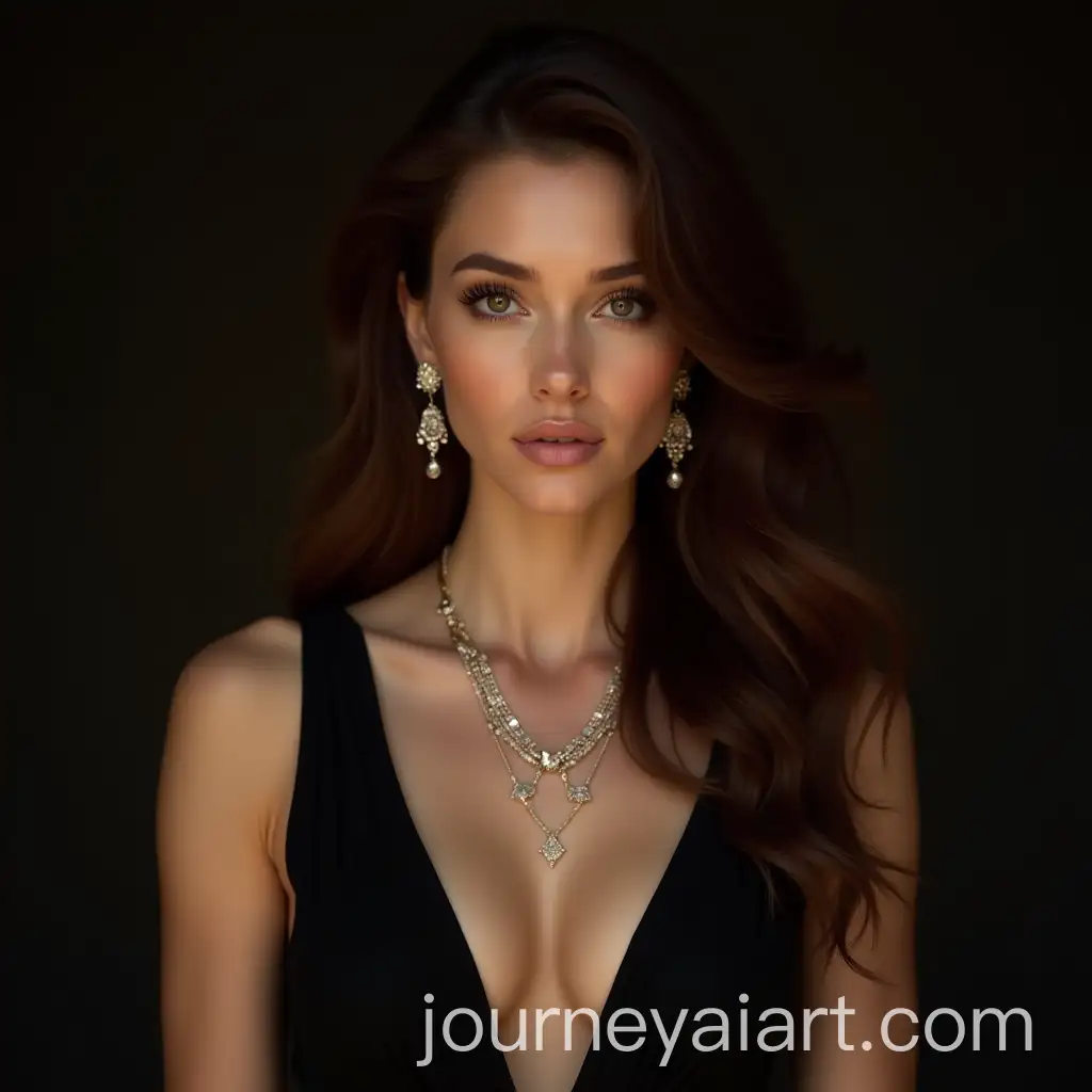 Elegant-BrownHaired-Woman-in-Black-Dress-with-Shimmering-Jewelry