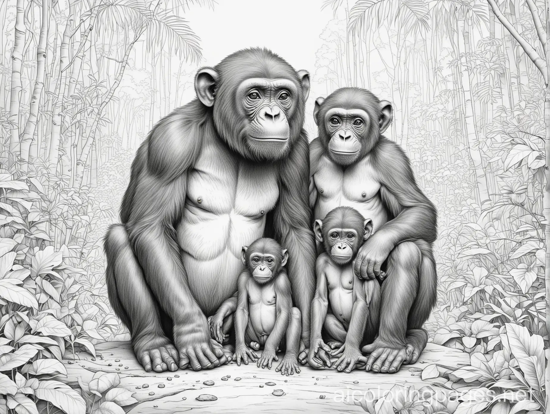 Bonobo-Family-in-the-Forest-Coloring-Page-for-Kids