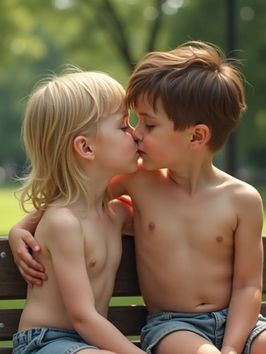 Young-Children-Kissing-on-a-Park-Bench