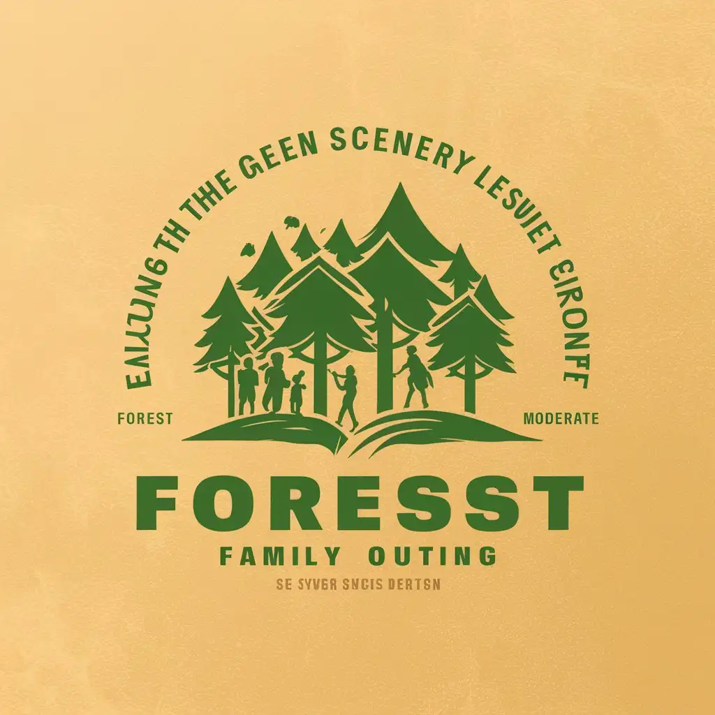 a vector logo design,with the text "Enjoying the green scenery, leisurely in the forest growth", main symbol:Forest, family outing,Moderate,be used in Travel industry,clear background