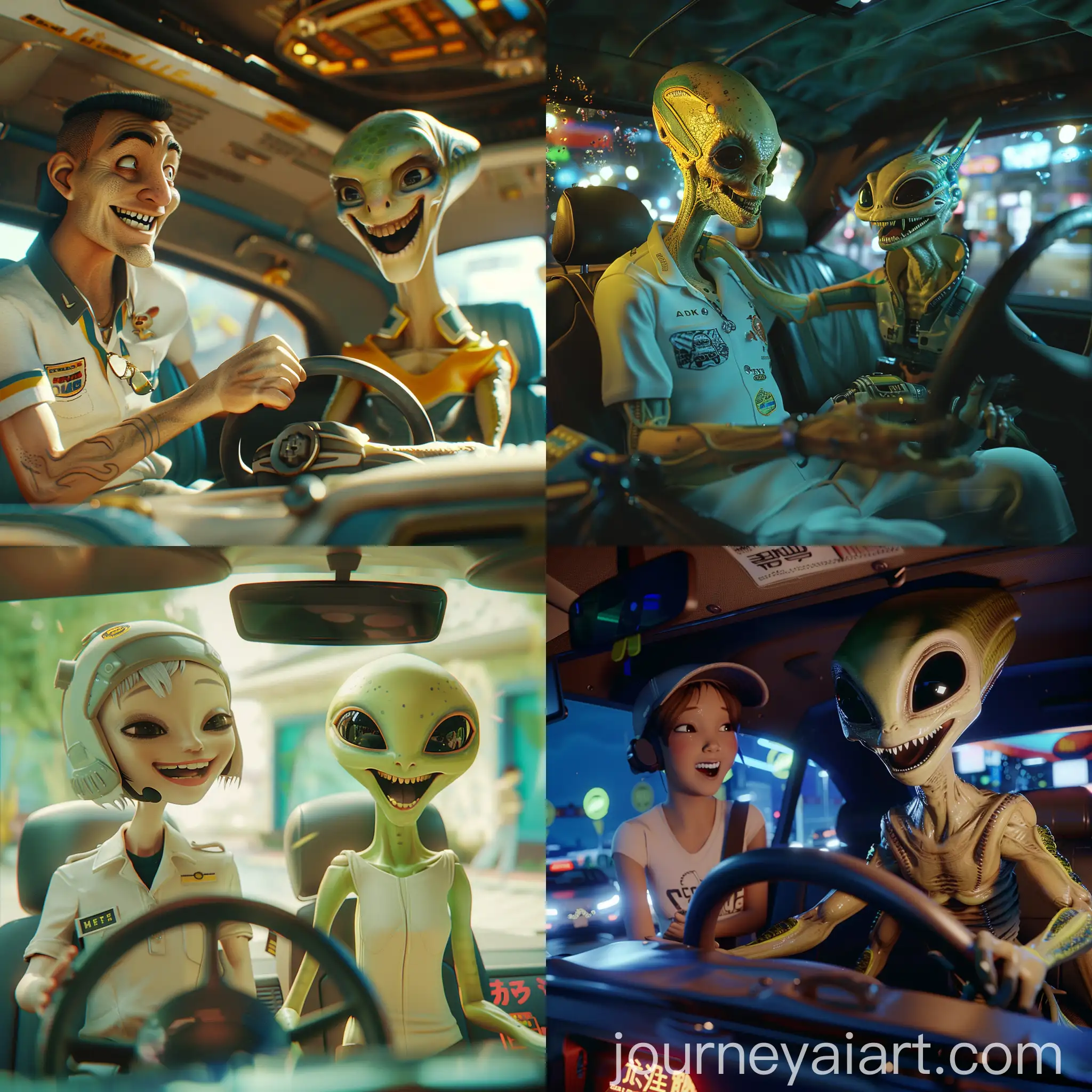 Human-Taxi-Driver-Laughing-with-Futuristic-Alien-Passenger
