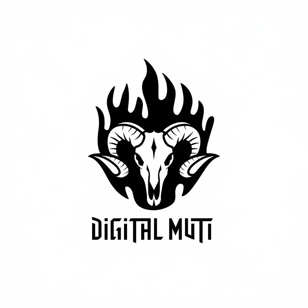 LOGO Design for Digital Muti Ram Skull Flames with Moderate Style and Clear Background