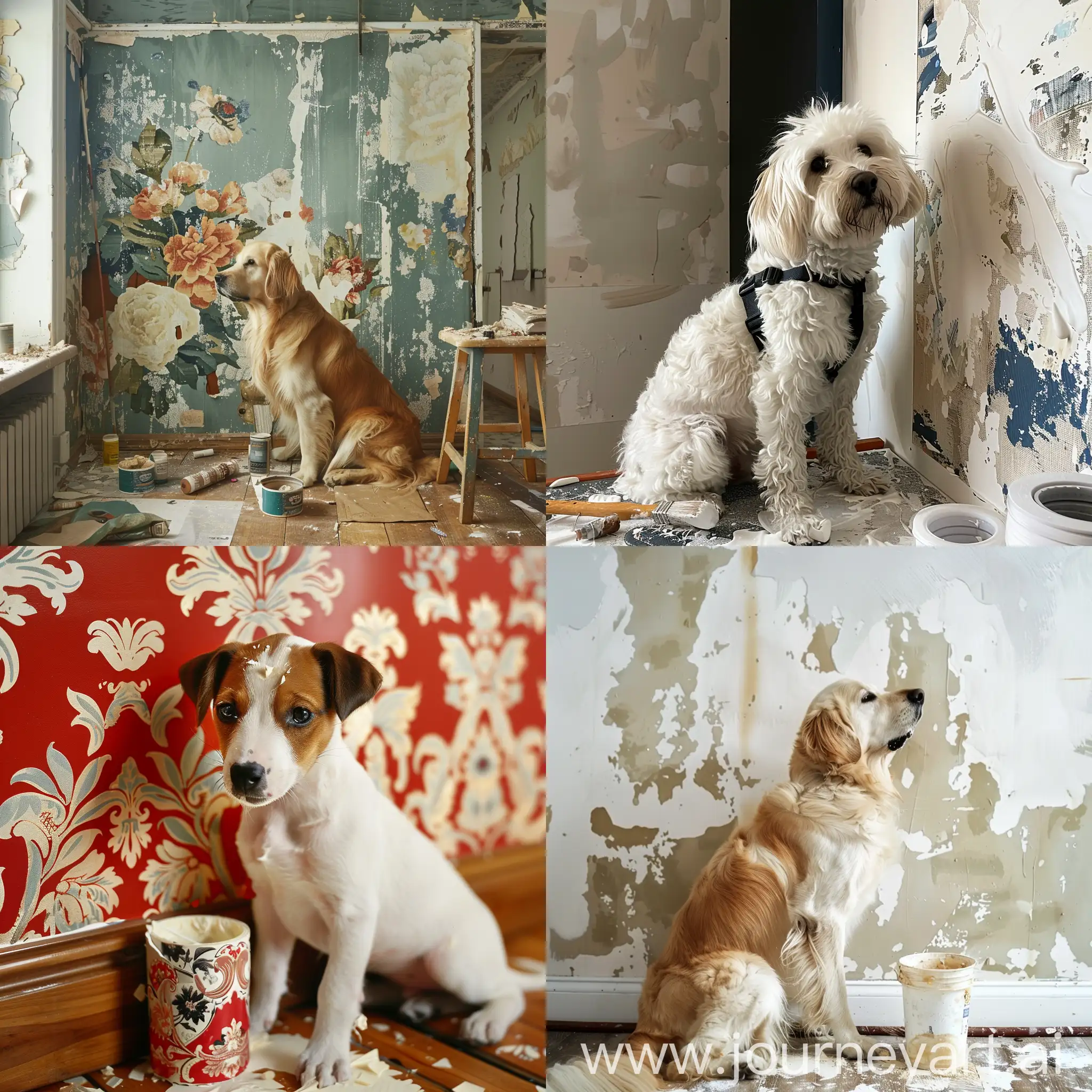 Dog-Gluing-Wallpaper-in-Room