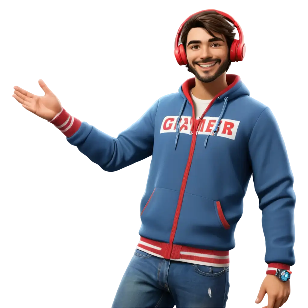 Gamer-PNG-with-Blue-Hoodie-Red-Headphones-and-Mullet-Haircut-for-Creative-Use