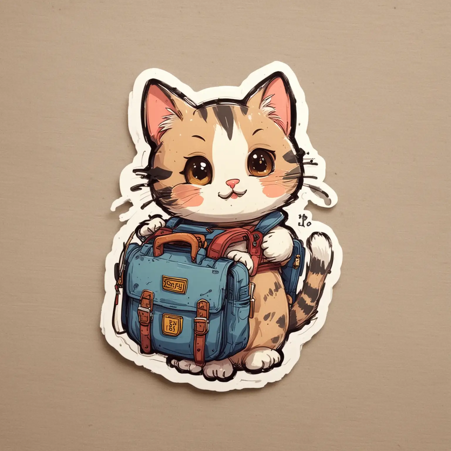 a cute whimsical sticker with a cat going back to school