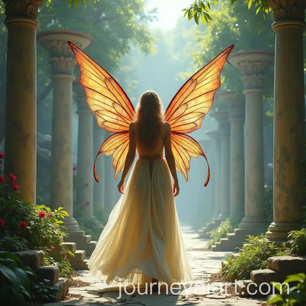 Queen-of-the-Fairies-Walking-Through-a-Magical-Sanctuary-with-Giant-MultiColored-Wings