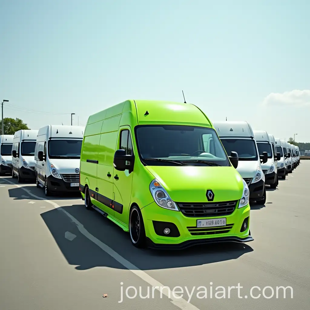 Dynamic-Display-of-Renault-Vans-with-a-Fluorescent-Green-Fast-and-Furious-Tuned-Van