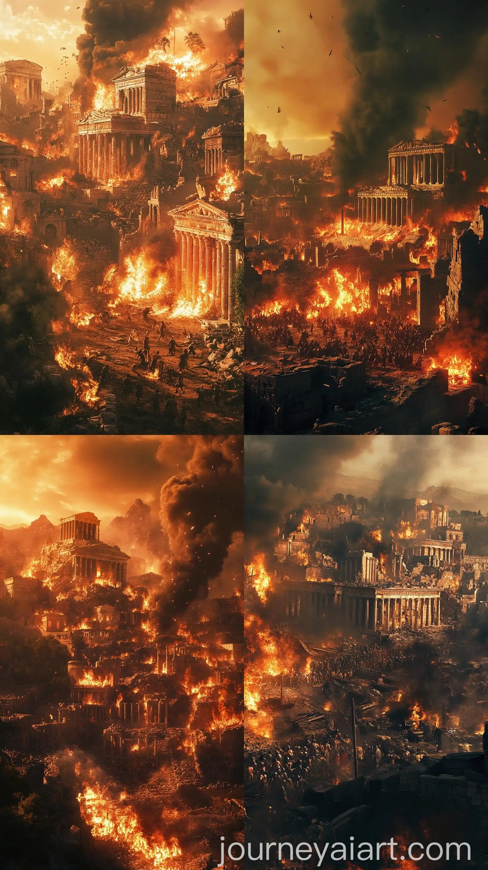 Ancient-Greek-Soldiers-Pillaging-Troy-Amidst-Chaos-and-Destruction