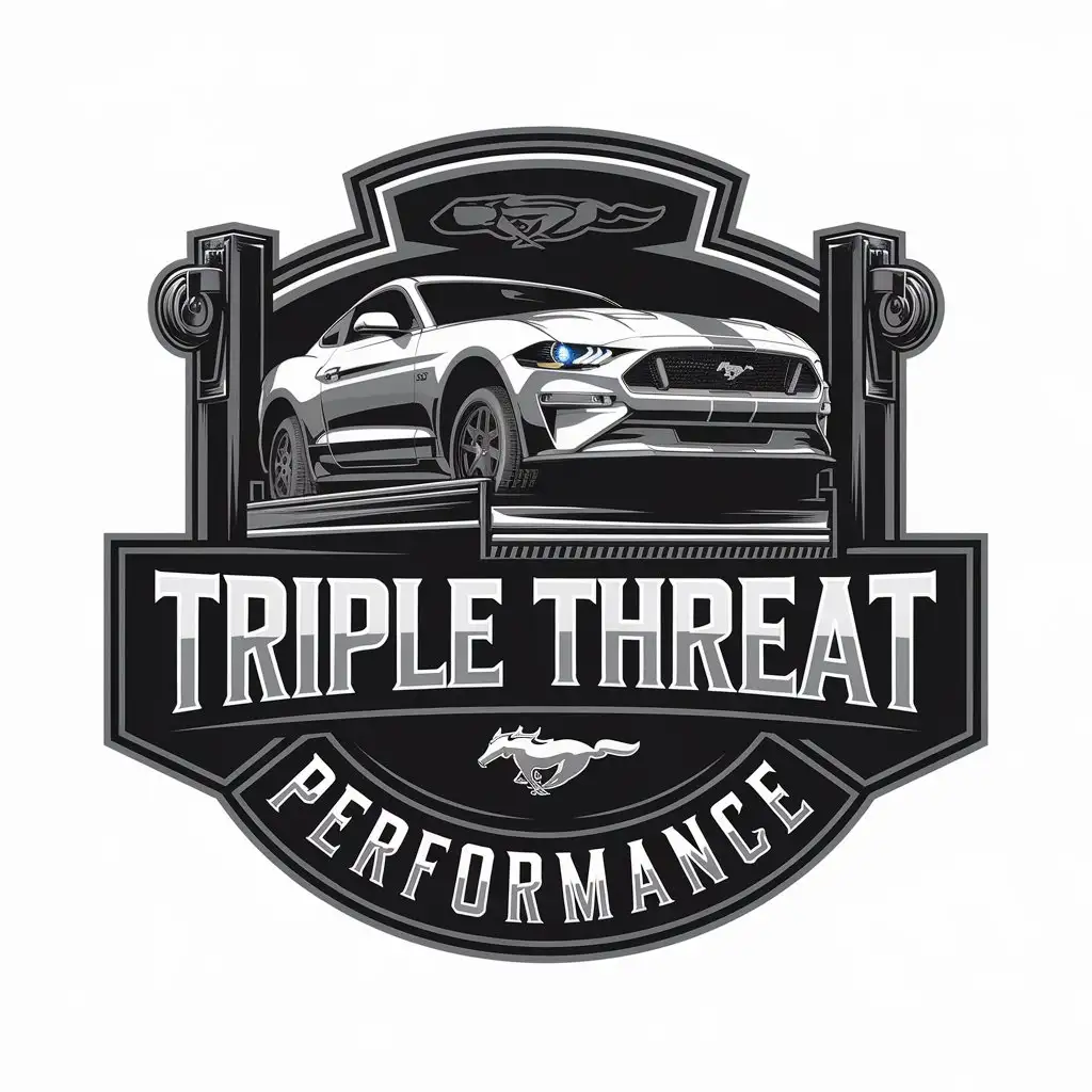 LOGO Design for Triple Threat Performance Mustang on Car Lift for Automotive Industry