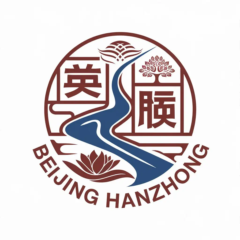 LOGO Design for Beijing Hanzhong Circular Icon with Han River Desert Lotus and Chinese Elements