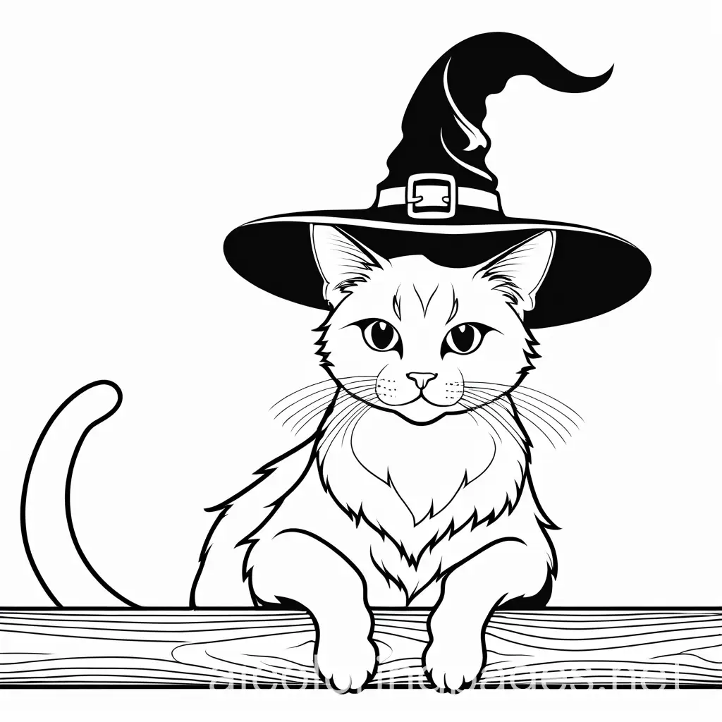 WitchHatted-Cat-on-Fence-Coloring-Page