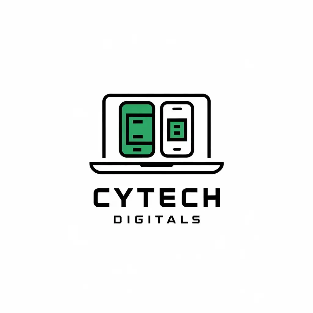 a vector logo design,with the text "CYTECHDIGITALS", main symbol:laptop/phone,Minimalistic,be used in Technology industry,clear background